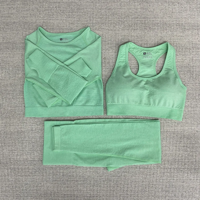 

Seamless Women Yoga Set Fitness Sports Suits Gym Clothes Long Sleeve Crop Top Shirts High Waist Running Leggings Workout Pants