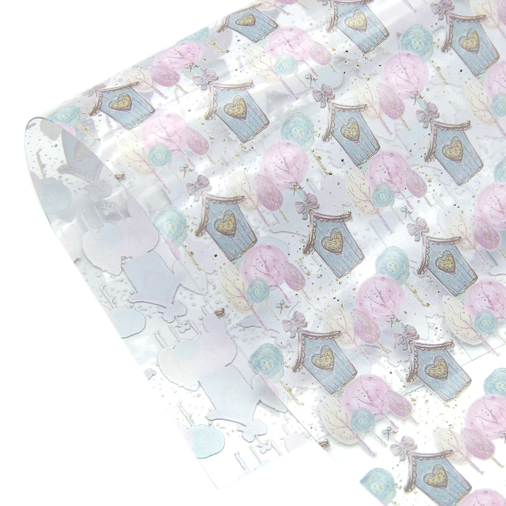 david angie 20*34cm Flower Cake Cactus Transparent UV Printing Synthetic Leather,DIY handmade materials,1Yc8161