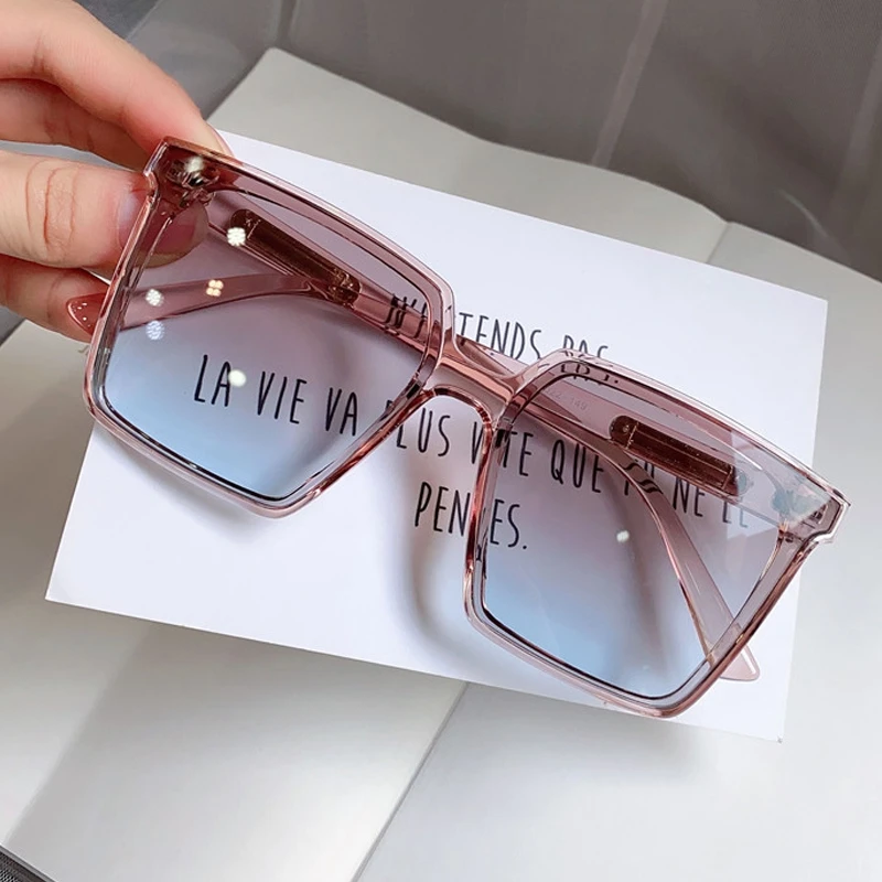 

Vintage Oversized Square Sunglasses For Women New Fashion Tea Blue Sun Glasses Female Gradient Elegant Shades Men Big Eyewear
