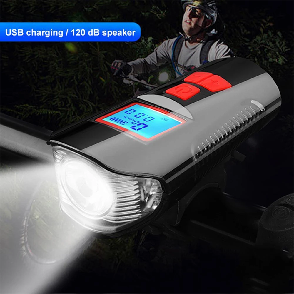 

Bicycle Headlight Bike Computer LCD Screen Wireless Speedometer MTB Cycling Front Light USB Rechargeable Stopwatch Electric Horn