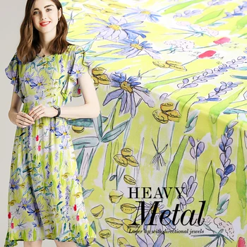 

Purple flower digital painting Crepe DE chine silk fabric for dress ткань tissu telas sewing tela tecido ткани stof stoff tissus