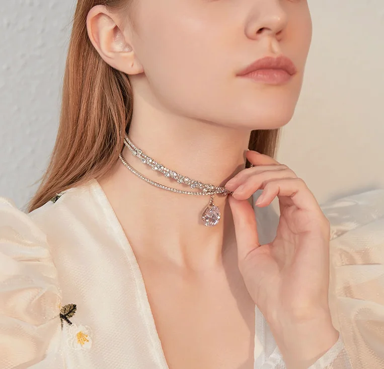 Simple Artificial Rhinestone Chain Multi Headband Dual-purpose Necklaces for women Fashion Jewelry