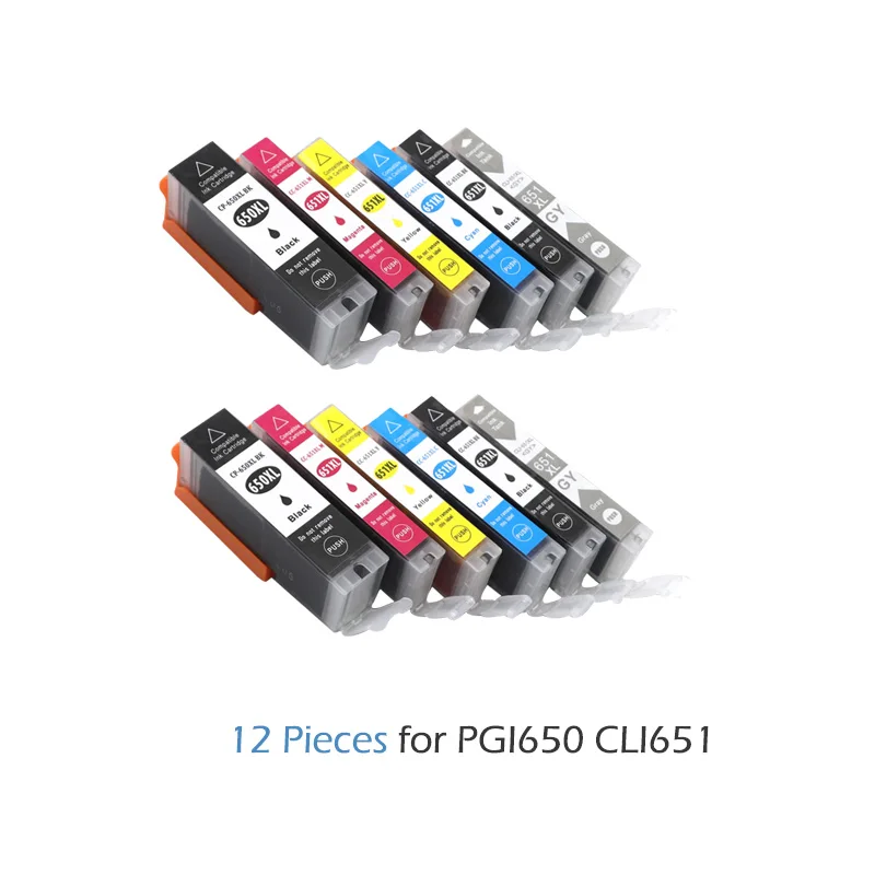 12 шт. PGI 650 CLI 651 чернильный картридж для принтера Canon принтерам Pixma MG6360 MG6460 MG7160 IP7260 iX6860 iP8760 MX726 MX926 принтер PGI650 CLI651
