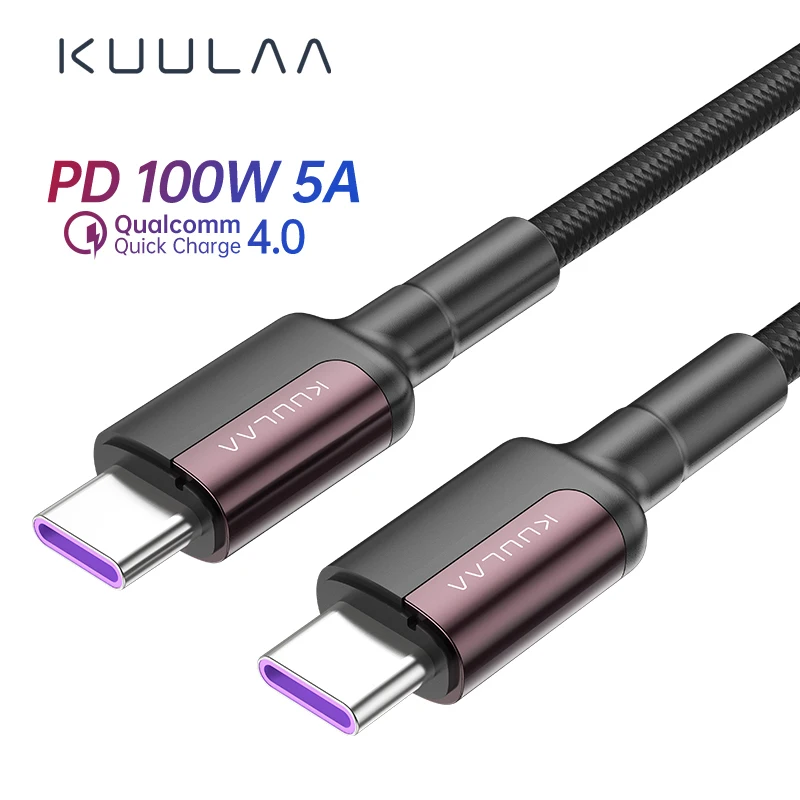Кабель KUULAA USB Type C к USB C для XIAOMI POCO X3 Type-C PD 100 Вт, кабель для быстрой зарядки 4,0 USB-C для MacBook iPad 100 Вт, USBC