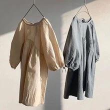 Коллекция года, весеннее Повседневное платье для маленьких девочек платье принцессы в корейском японском стиле для девочек возрастом от 1 года до 6 лет льняная хлопковая одежда для маленьких девочек