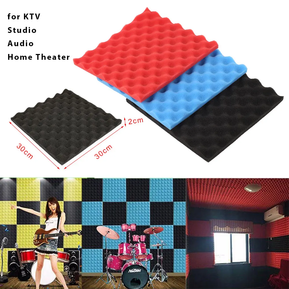 

Sound Absorption Tiles 30*30cm Decoration Foam Sticker Soundproof Tiles Polyurethane Egg Shaped Black Red Blue Office Home