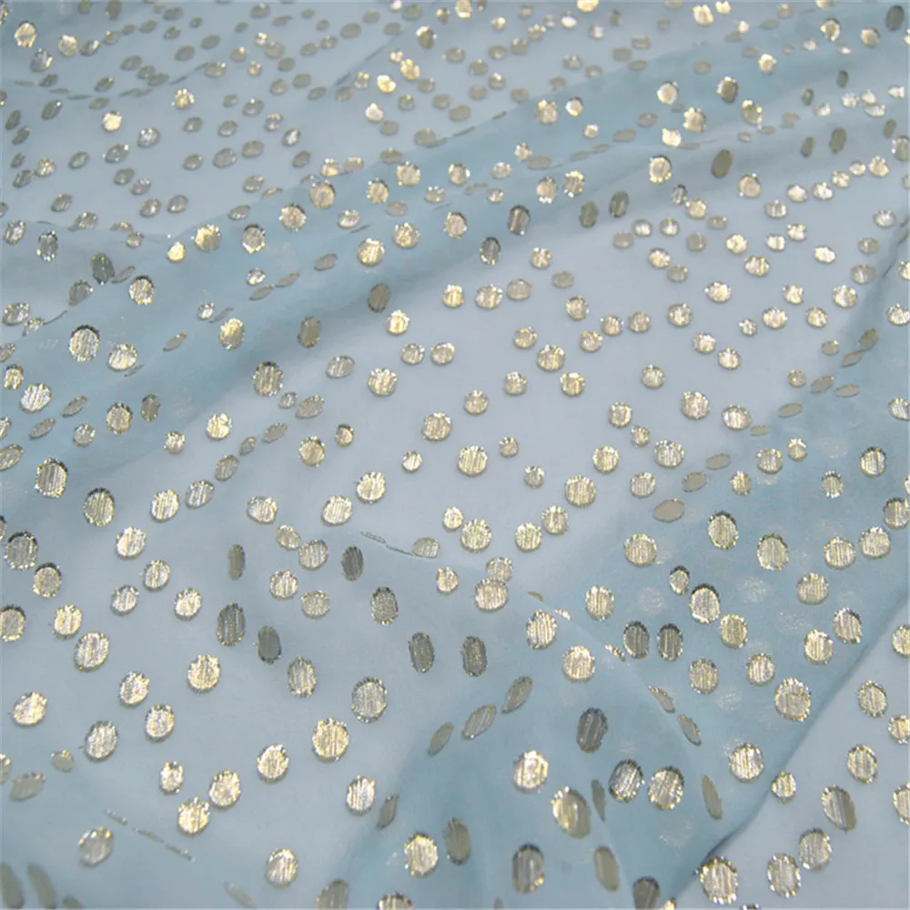 Classical Shiny Silk Chiffon with Dot Jacquard Fabric in Light Blue Color for Lady Charming Dress Clothing