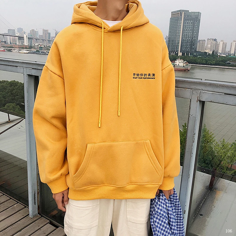 

2019 Autumn And Winter Men's New Casual Solid Color Pocket Decoration Hooded Loose Temperament Trend Cotton Hoodies