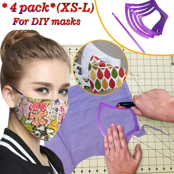 

4PC Reusable Face Mask Templates Pattern for DIY Masks with Elastic Tool Adult Kids Faceshields Mouth Cover Making Supplies