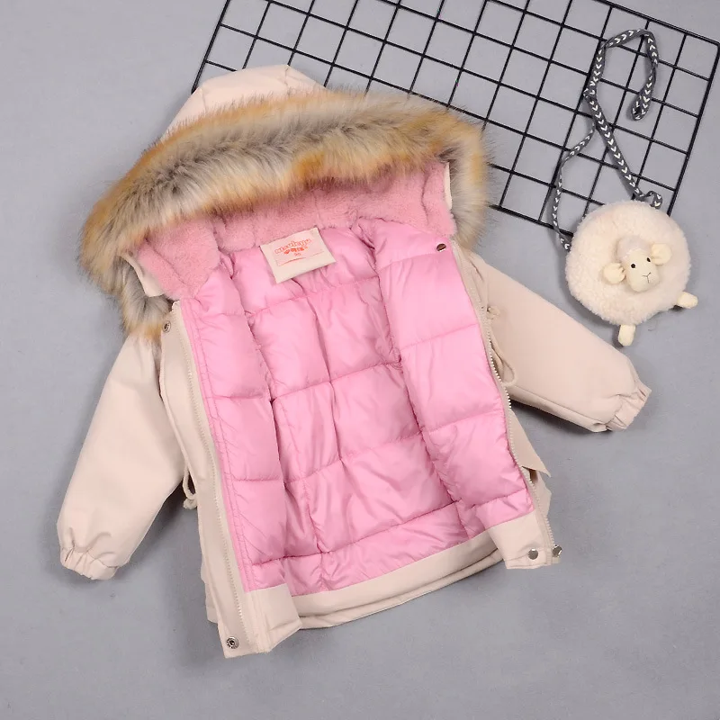 Русские детские зимние куртки-пуховики для девочек, теплые пуховые парки с меховым воротником для девочек, верхняя одежда, пальто От 2 до 8 лет