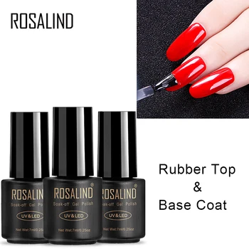 

ROSALIND 2PCS Top&Base Coat Gel Varnishes 7ml Transparent Nail Primer Set Semi Permanent Soak off Nail Art UV Gel Nail Polish