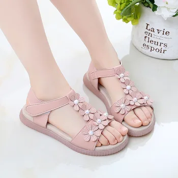 

Summer 2020 girls sandals princess dance children beach shoes girls open toe flat shiny rhinestone sandals 27 -37