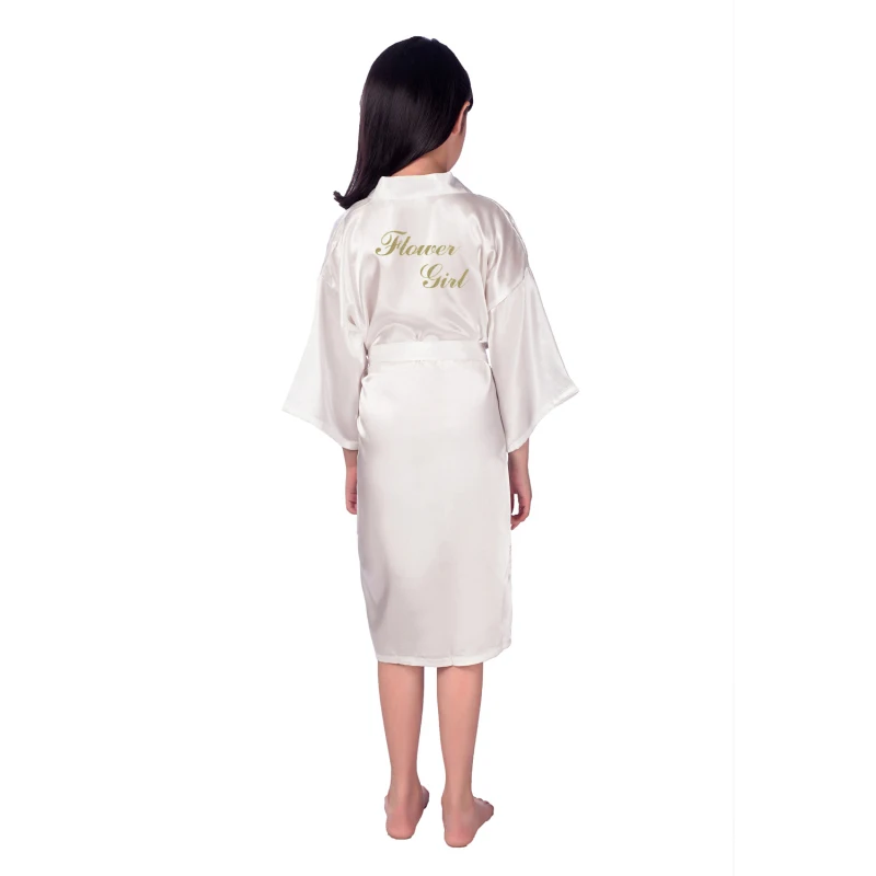 Flower Girl Gold Letter Solid Satin Kids Girls Robes Bridesmaid