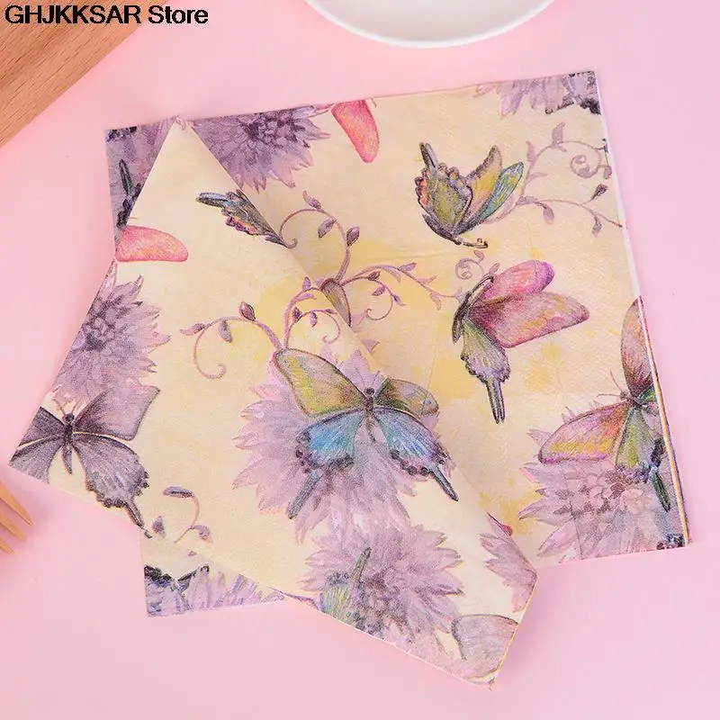 Disposable Tableware Paper Napkins 20Pcs/Bag Napkins Paper Butterfly Decoupage Napkin Paper Tissue for Xmas Wedding Decor Party Table Supplies