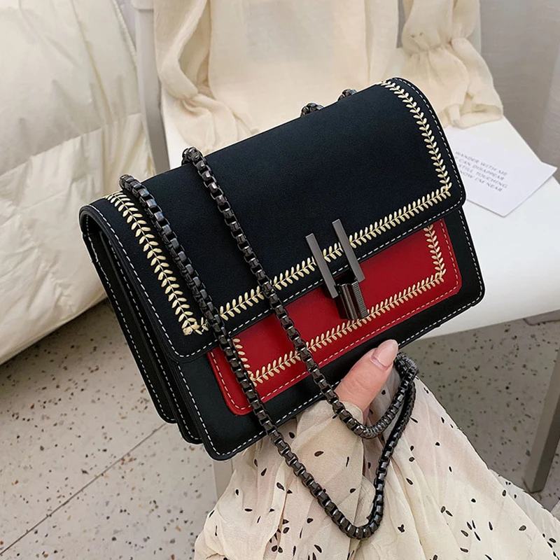 

Contrast Color Scrub Leather Crossbody Bags For Women 2019 Fashion Shoulder Messenger Bag Female Small Handbags and Purses