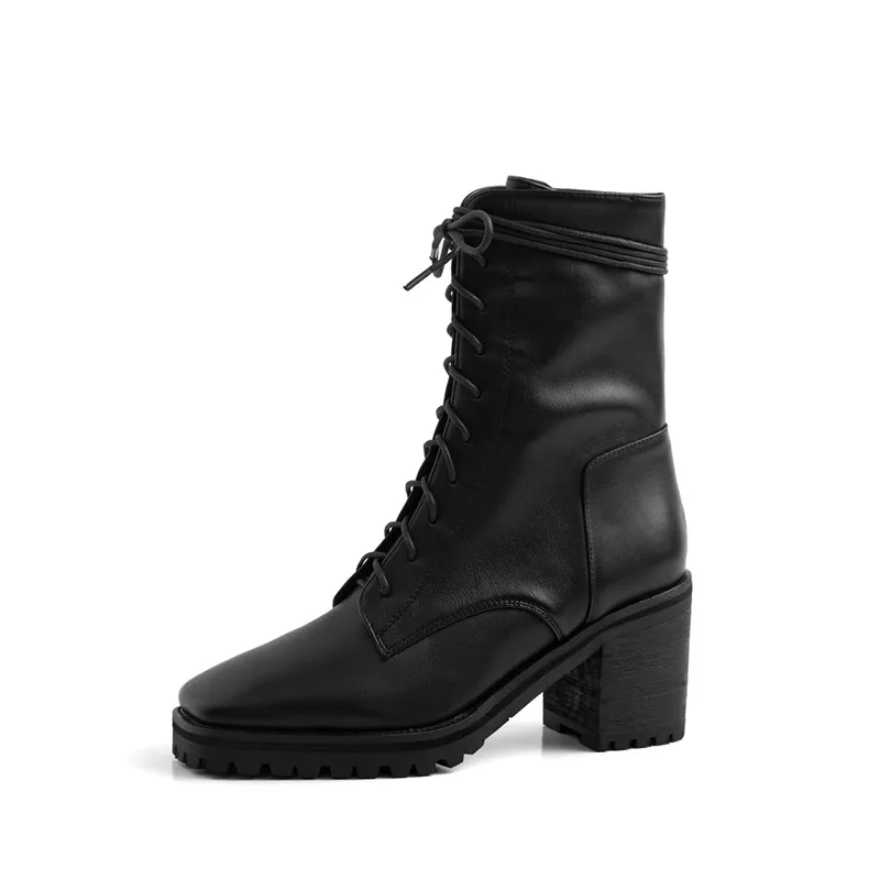 MORAZORA/; горячая распродажа; ботильоны черного цвета на Высоком толстом каблуке с квадратным носком; удобные зимние женские ботинки из натуральной кожи - Цвет: black cowhide
