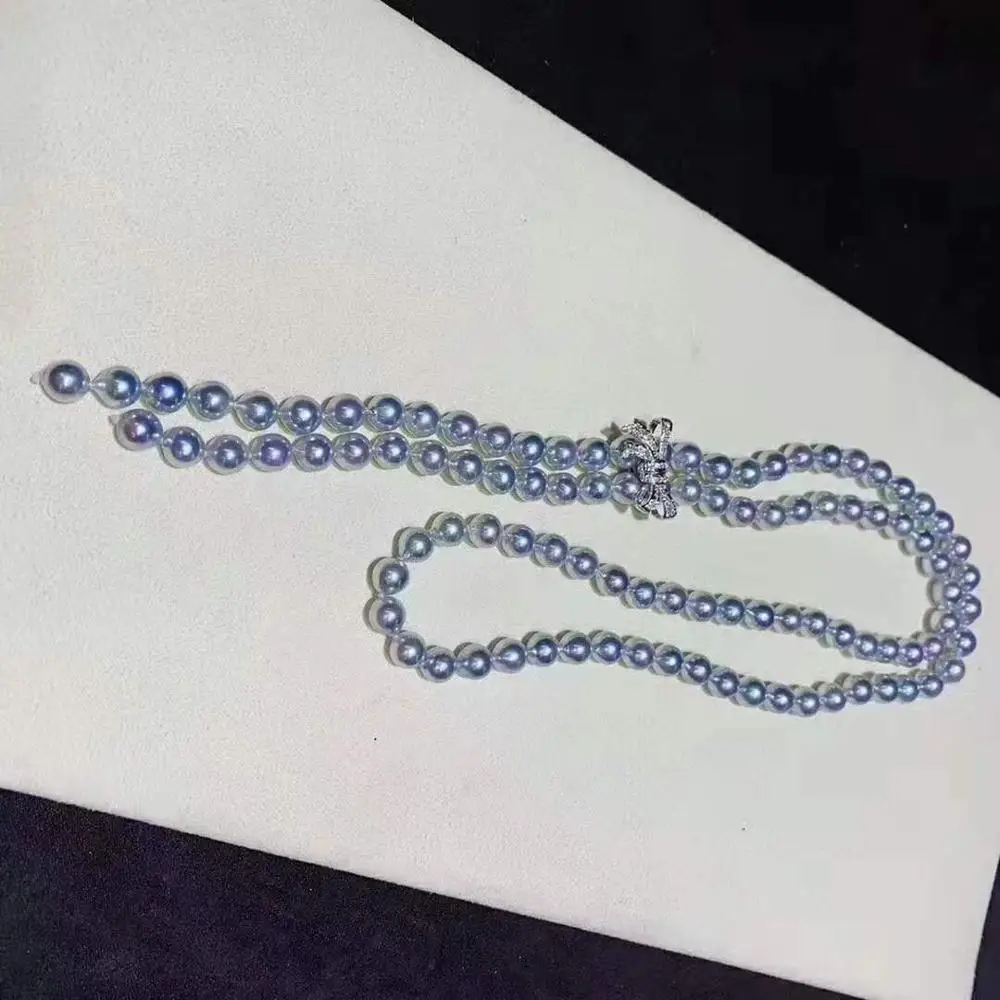 Ручной работы 10 мм Серый в виде ракушки жемчужное ожерелье микро инкрустированные Цирконом Кнопка свитер на длинной цепочке, 105-110 см, модное ювелирное изделие