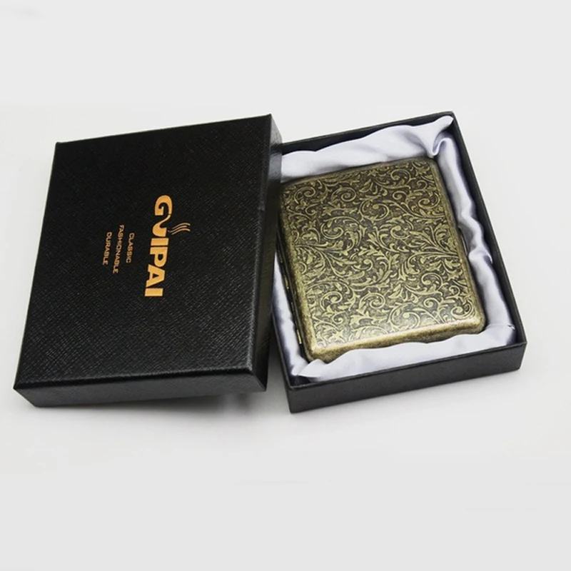 

High Quality Men Cigarette Case with Gift Box for 20pcs Vintage Metal Cigarette Box Organizer Weekly Best Selling Christmas Gift