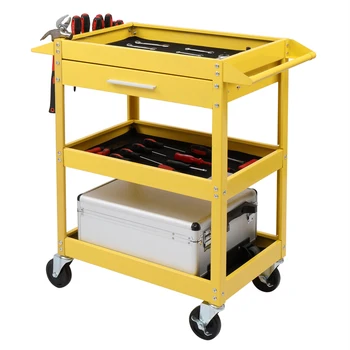 

Service Tool Cart 3-Tray Rolling 330 LBS Capacity Trolley with Drawer Industrial Commercial Mobile Storage Cabinet Dollies[US-W]