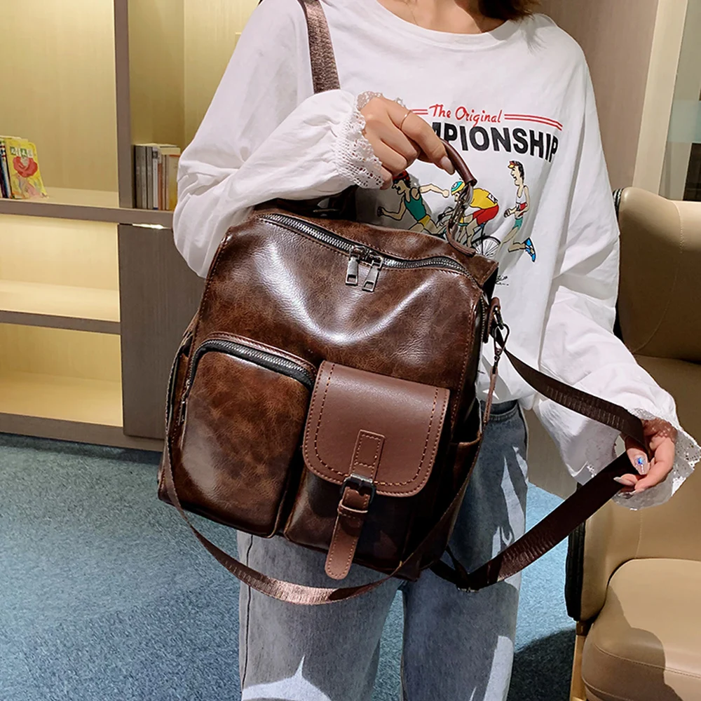

New Vintage Women Backpack High Quality Soft Leather Backpacks for Teenage Girls Fashion England Style Shoulder Bag Backpacks