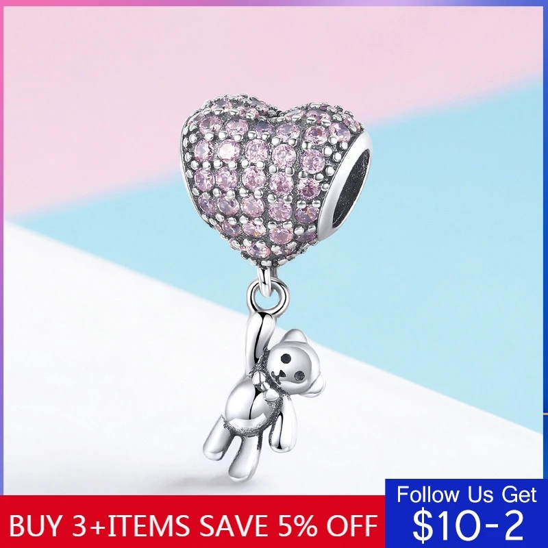 

CodeMonkey 925 Sterling Silver Heart Charm Bear Beads Fit Original Pandora Bracelets DIY Pendant Charm Jewelry Making C1054