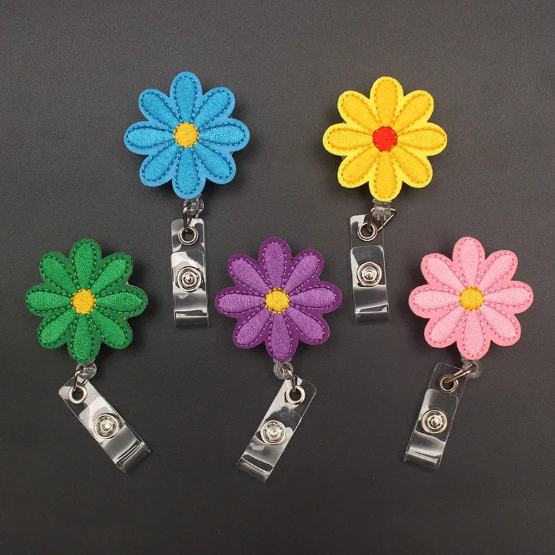 The Embroidery Flower Style Retractable Badge Reel For Nurse&Doctor Card Holder Office&Hospital Supplies Boy&Girl Name Card