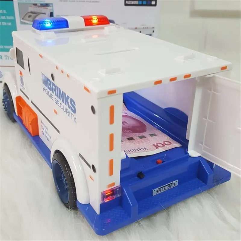 Electronic Piggy Bank, Mini ATM Coin Piggy Bank Code Password Lock Saving Box Great Cool Armored Cash Car Gift Toys with Music