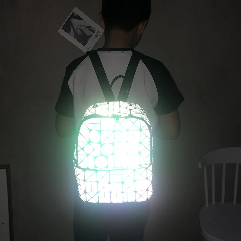 

2019 New Night Luminous Shoulder Bag Irregular Geometry Large Capacity Male and Female Student Bag