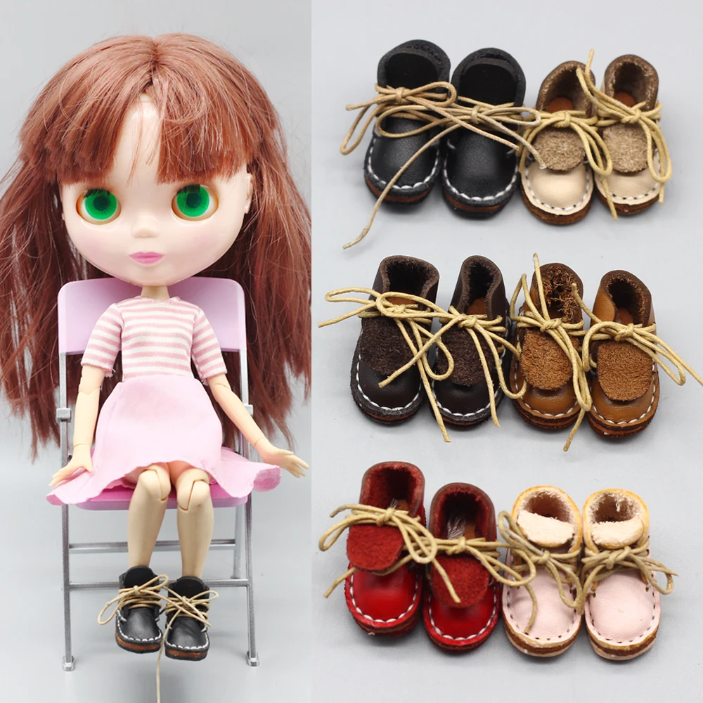 Doll Accessories 1Pair Leather Mini Doll Shoes For 1/6 Blyth Doll Shoes With 6 Differents Color Suitable For 1/8 BJD Toy Accessories doll shoes doll accessories