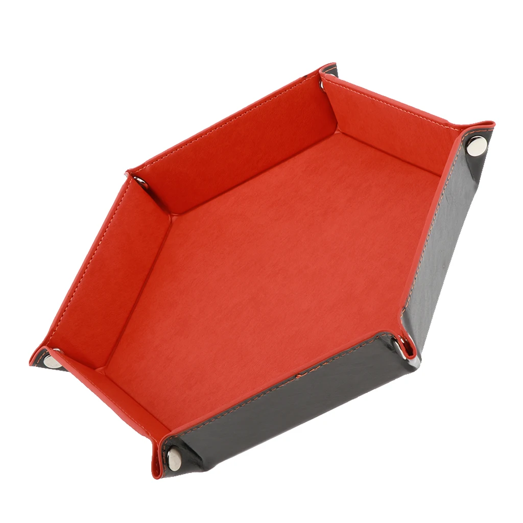 Dice Holder PU Leather Folding Hexagon Tray for RPG, DND and Other Table Games