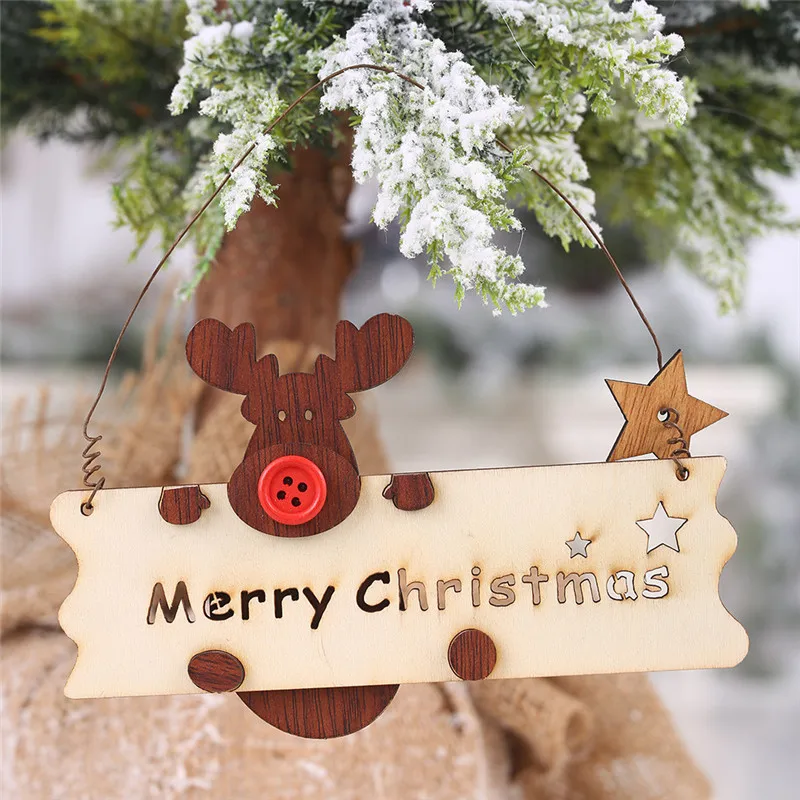 Christmas Wooden Openwork Letter Elk Pendant Xmas Tree Hanging Decorations christmas decoration #3N01 (1)
