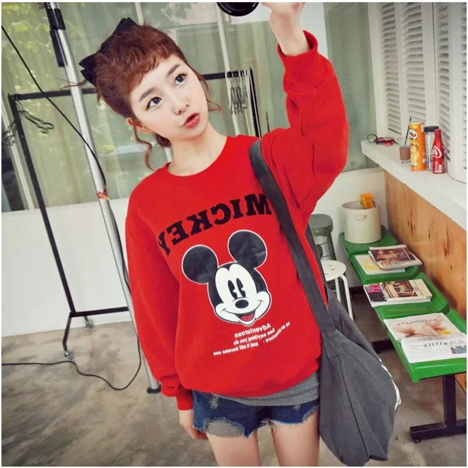 Осень-зима, рубашка, футболка с Микки-Маусом, уличная одежда, длинный ...