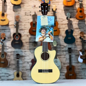 Best 26 Inch Concert Ukulele 4 String Spruce Solid Mini Guitar Llight Electric Ukulele With Pickup Playing Musical Instrument UK2668