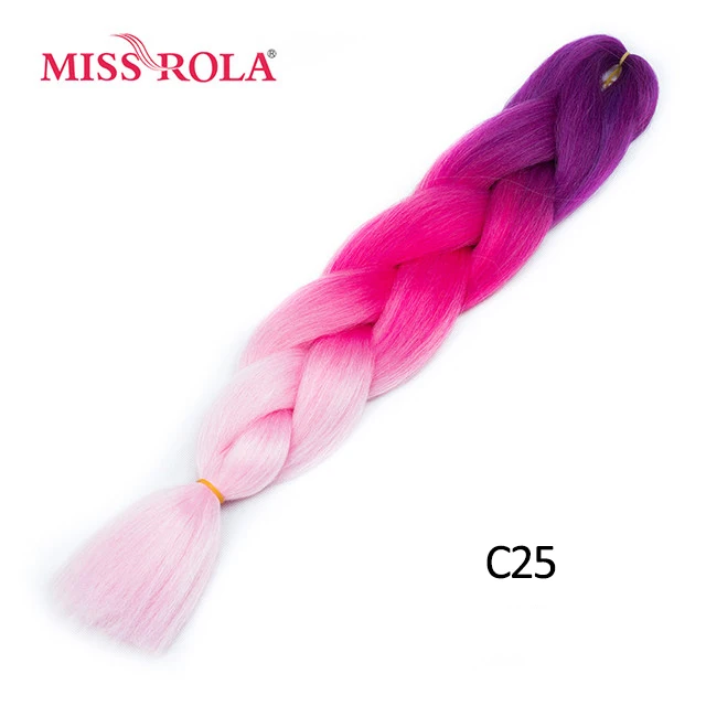 Miss Rola Synthetic Support Wholesale 100g 24 Inch Jumbo BraidsPink Green Yellow High Temperature Fiber Ombre Hair Extensions C25
