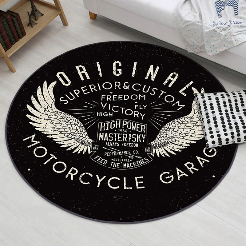 Motorcycle Wings Black Round Carpet Soft Carpets for Girl Living Room Anti-slip Rug Chair Floor Mat Home Decor Boys | Дом и сад