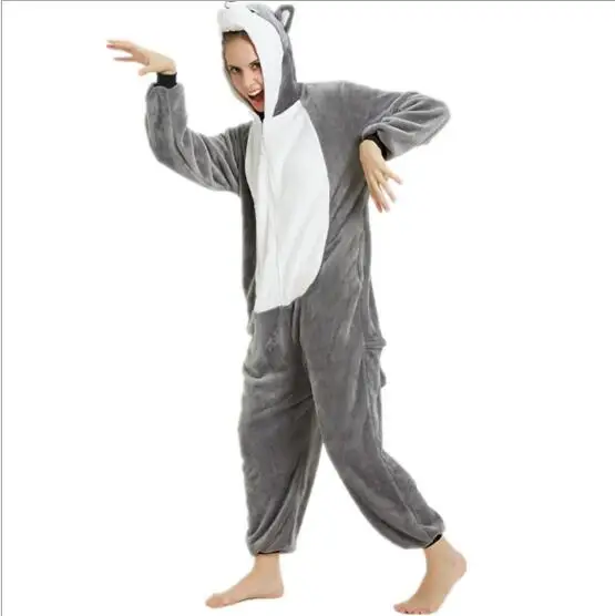 Kigurumi Flannel Adult Huskie Dog Onesie Cartoon Pajama Animal Husky Halloween Party Costume Jumpsuits Hooded Pyjamas
