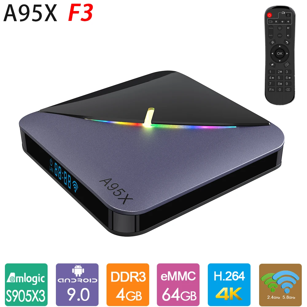 Приставка Смарт ТВ A95X F3 Air Amlogic S905X3 Android 9 0 4 + 64 ГБ 2 ГГц Wi Fi|ТВ-приставки и