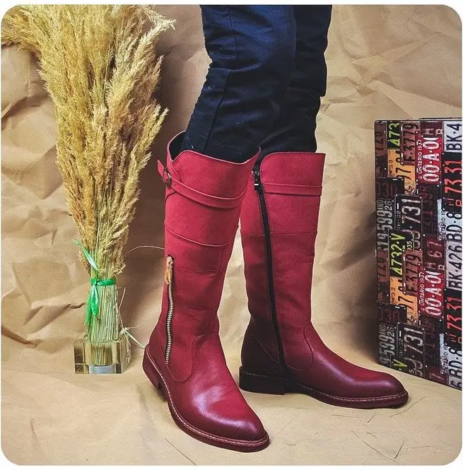 

Fashion Men Pu Leather Low Heel Zip Buckle Strap Casual Shoe Round Toe Mid-calf Style Male Trendy High Motorcycle Boots 4M025