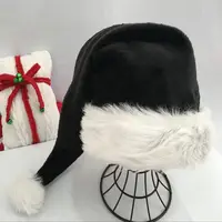 75cm Adult Black Plush Long Christmas Hat Xmas Costume Pompom Santa Claus Cap 2