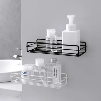 

Kitchen Bathroom Bathroom Creative Shelf Sucker Wall Mounted Space Aluminum Storage Shelf Single Layer Nails No Punch Hook