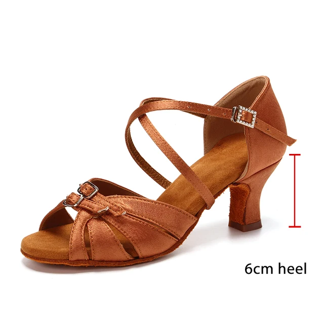 SWDZM Ballroom Women Latin Dance Shoes Modern Pole Dance Shoes Salsa Tango High Heel Adjustable Latin Shoes For Girls Ladies 6CM Brown