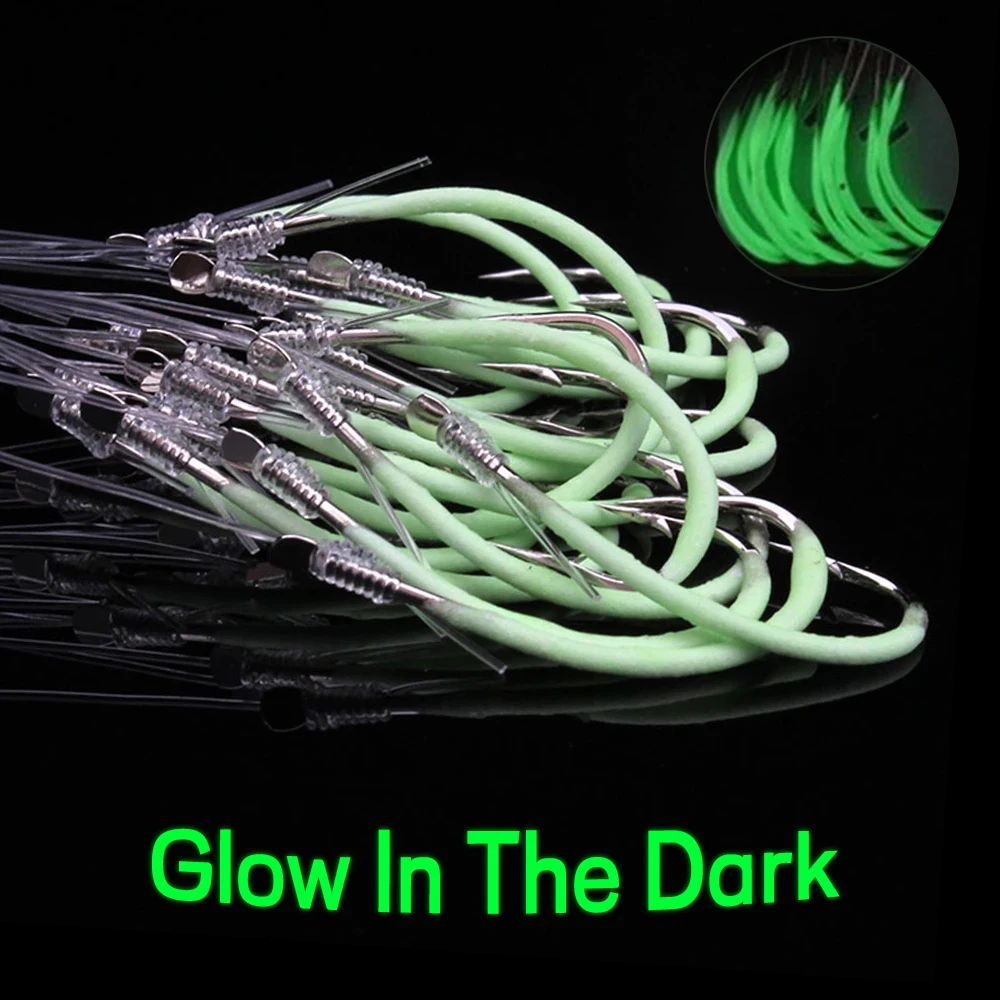 Elllv 30/20/15/10pcs 12# -30# Luminous Fishing Hook With Hand Tied Line  Glow Barbed Saltwater Hooks For Snapper Grouper Fishing