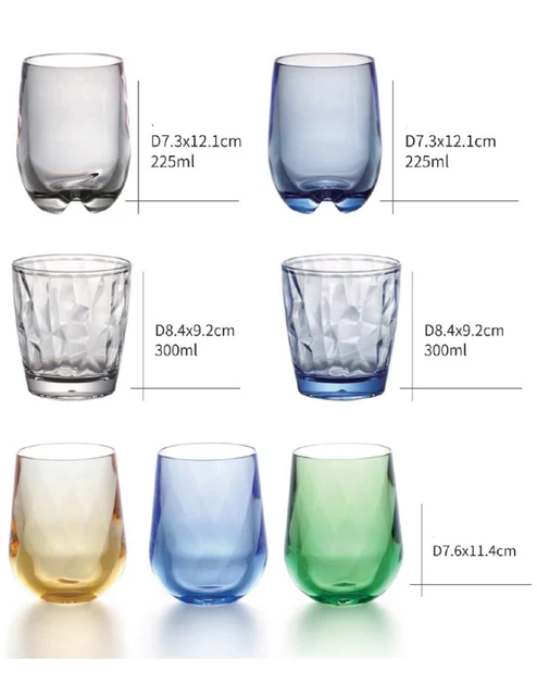 Jgirl Unbreakable Plastic Drinking Glasses [Set of 6] Shatterproof Drinking Cups, Reusable Drinking Tumblers, Plastic Glass Cup