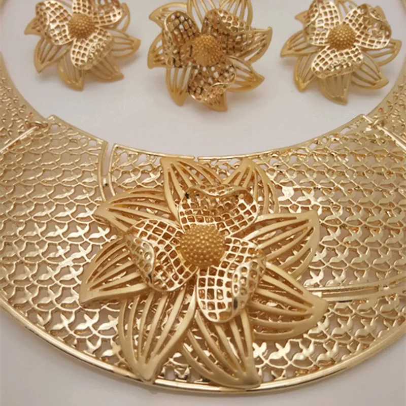 Kingdom Ma Wholesale Fashion Gold Color Nigerian Wedding Bridal African Necklace Bracelet Earrings Rings Sets Jewelry Set - Image 3