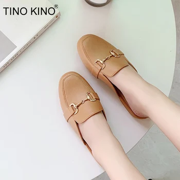 

2020 New Women Flat Mules Slippers Ladies Metal Slip On Fashion Shoes Female PU Leather Casual Footwear Platform Plus Size