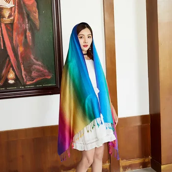 

Women Rainbow Color Scarves New Mujeres Bufanda Chal Chinese Women's Rainbow Scarf Shawl Elegant Scarves Size 70 x 180cm