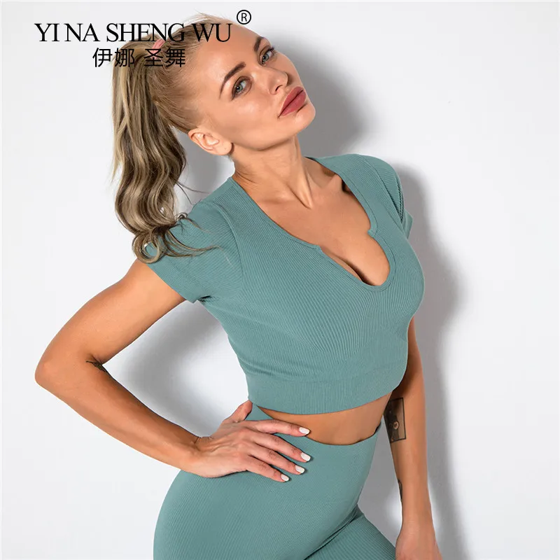 

Yoga Tank Top Gym Short Sleeve Crop Top Women Fitness Sport Shirt Workout Sport Bra Sexy Blouses Women Gym Running Sportswear
