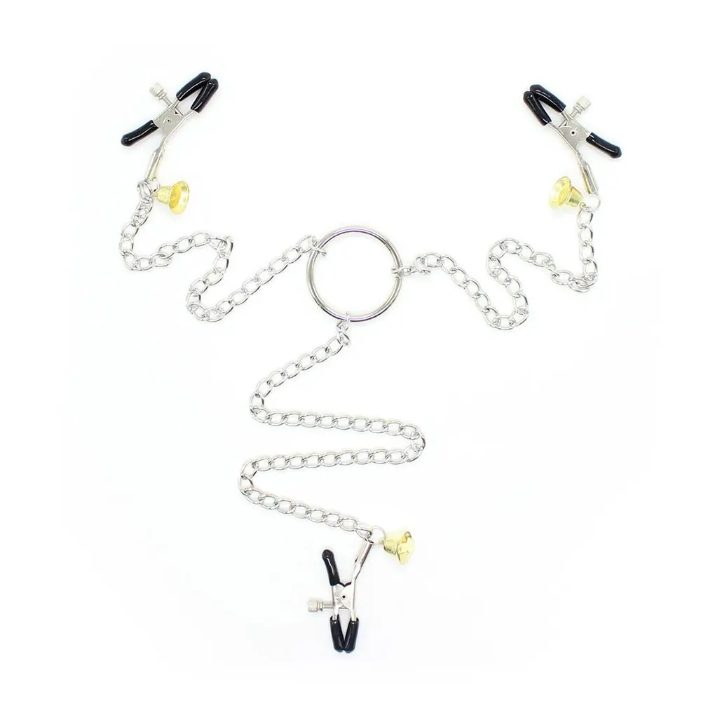 Women Fetish Bondage 3 Way Nipple Chain Clips Bells Funny Toys