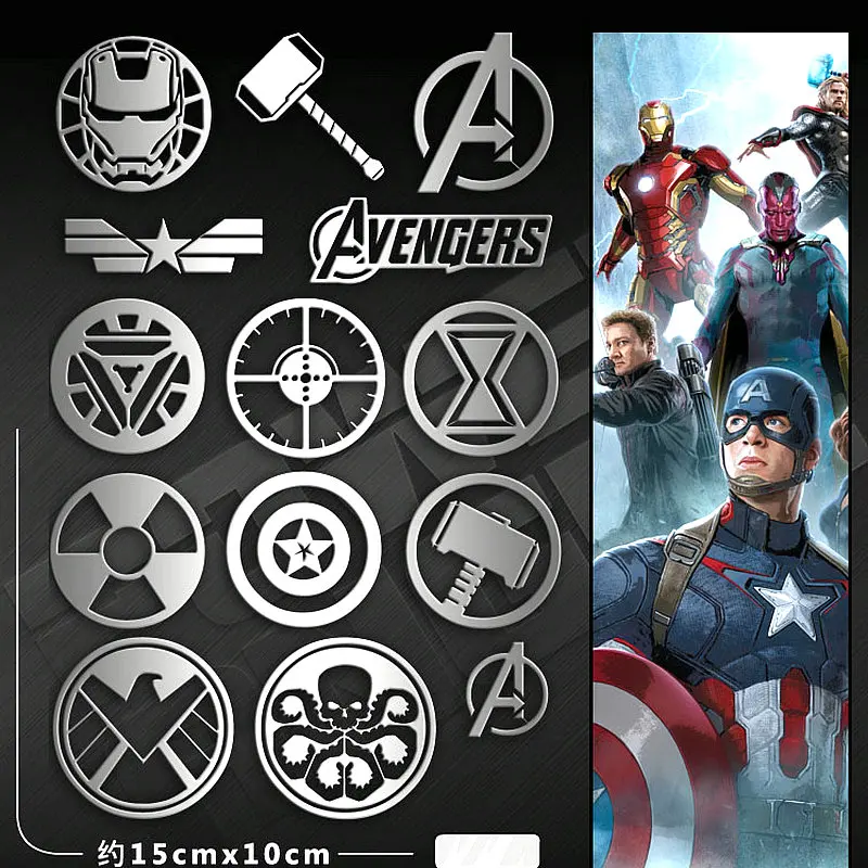 14 шт./компл. серебро Avenges DIY стикер 3D металлическая Наклейка для мобильного телефона ноутбука iPad игрушечные наклейки Stikers
