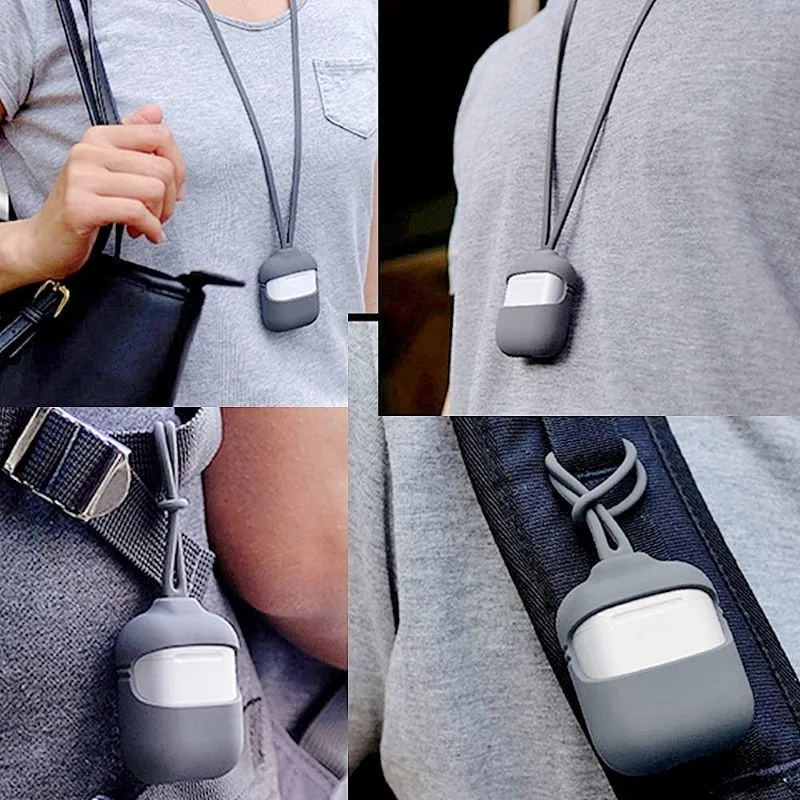 

2019 Newest Protective Cover For Apple AirPods 1 2 Shockproof Silicone Wireless Earphone Case With Anti-lost Rope Neck Lanyard